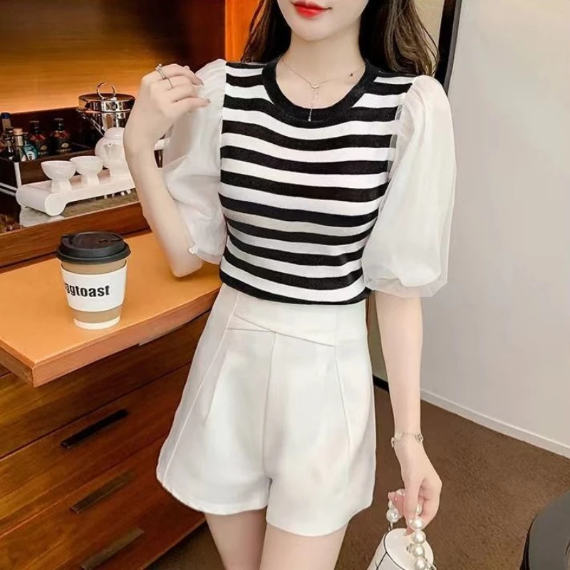 Lace Patchwork Striped Slim Vintage Pullovers Tops Summer New Short Sleeve Korean Youth T Shirts Fashion Casual Women Clothing
Lace Patchwork Striped Slim Vintage Pullovers Tops Summer New Short Sleeve Korean Youth T Shirts Fashion Casual Women Clothing
