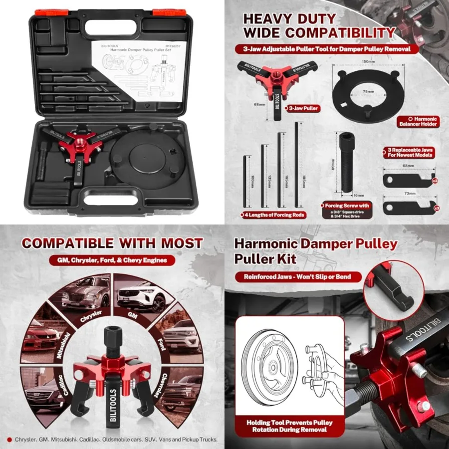 Harmonic Balancer Puller Set, Upgraded 3-Jaw Pulley Puller with Holding Tool for Removing Harmonic Damper Balancers Compatible
Harmonic Balancer Puller Set, Upgraded 3-Jaw Pulley Puller with Holding Tool for Removing Harmonic Damper Balancers Compatible