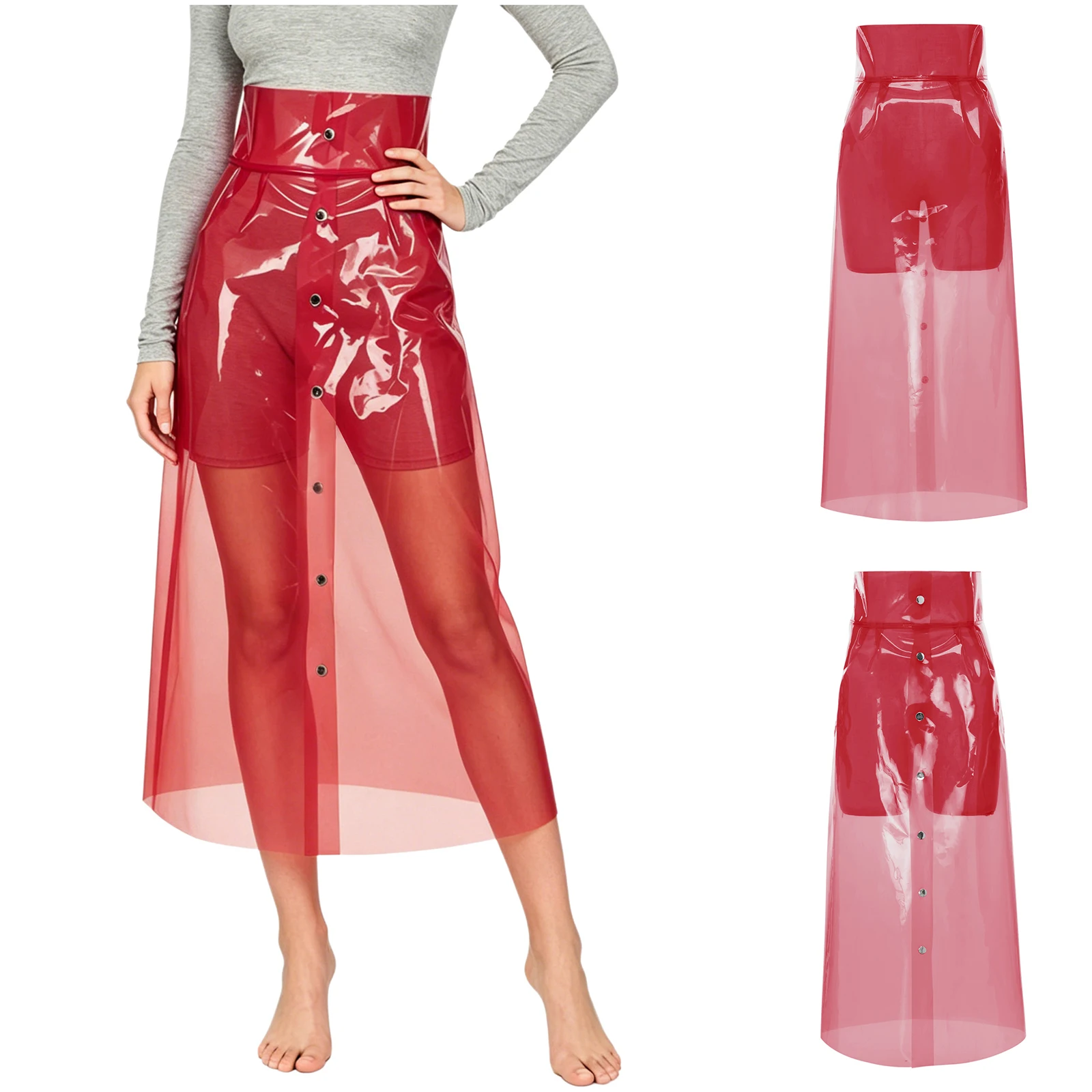 Womens See Through Pvc Skirt High Waist Front Pressing Buttons Bodycon Pencil Skirt for Burlesque Show Party Stage Performance
Womens See Through Pvc Skirt High Waist Front Pressing Buttons Bodycon Pencil Skirt for Burlesque Show Party Stage Performance