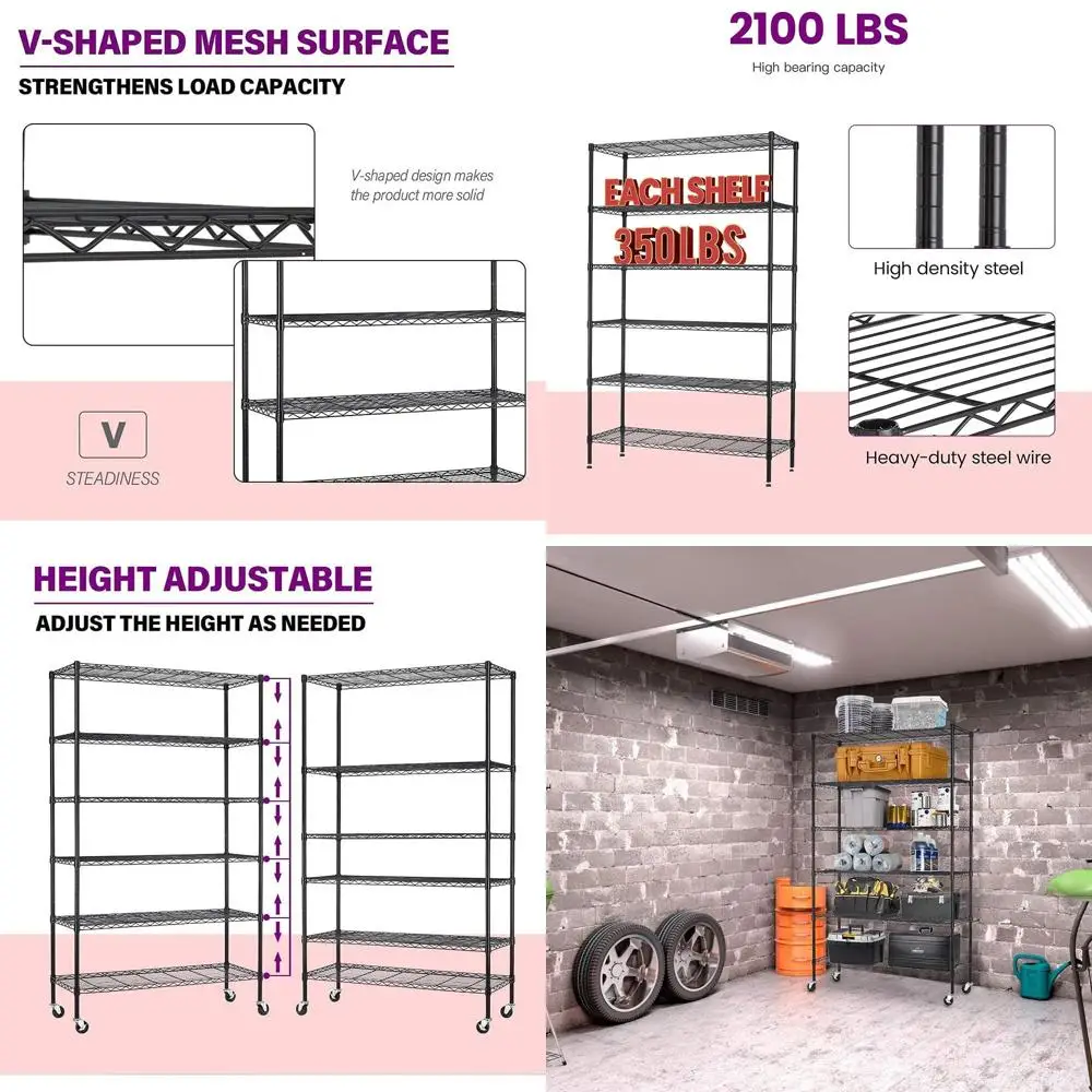 DW 48"L×18"W×82"H Wire Shelving Unit Storage Cart Metal Shel Rolling Utility Cart 2100Lbs acity with 6 Tier Casters Adjustable L
DW 48"L×18"W×82"H Wire Shelving Unit Storage Cart Metal Shel Rolling Utility Cart 2100Lbs acity with 6 Tier Casters Adjustable L