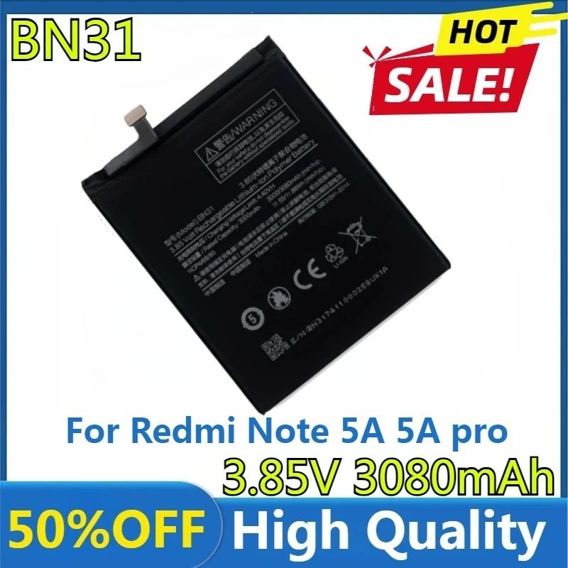 New BN31 3080mAh Battery for Xiaomi Mi 5X Mi5X for Redmi Note 5A 5A pro Batteries for For Xiaomi Mi A1 for Redmi Y1 Lite
New BN31 3080mAh Battery for Xiaomi Mi 5X Mi5X for Redmi Note 5A 5A pro Batteries for For Xiaomi Mi A1 for Redmi Y1 Lite