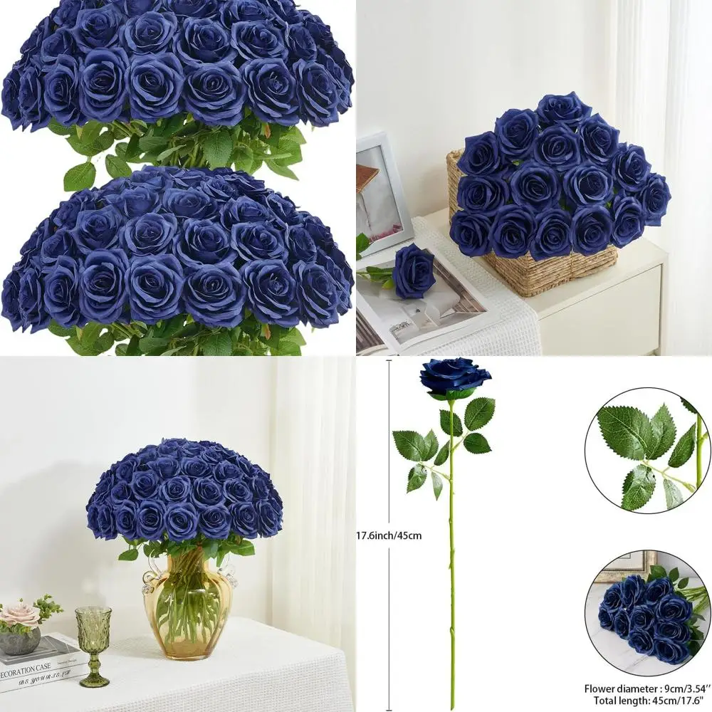 50 Pack Navy Blue Artificial Silk Roses with Stems for Weddings, Home, and Party Decorations
50 Pack Navy Blue Artificial Silk Roses with Stems for Weddings, Home, and Party Decorations