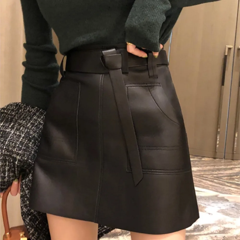 New High Waist Short Skirt Black PU Leather Skirt A-line Pocket women
New High Waist Short Skirt Black PU Leather Skirt A-line Pocket women
