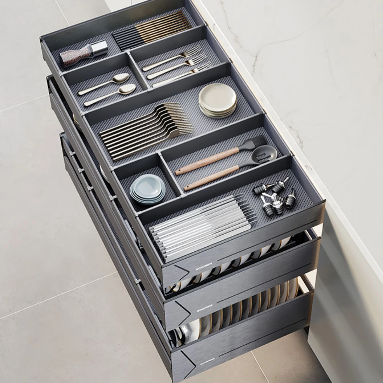 3 Layers Kitchen Cabinet Interior Organizers Pull Out Dish Shelf Multi-function Cutlery Storage Drawer Basket
3 Layers Kitchen Cabinet Interior Organizers Pull Out Dish Shelf Multi-function Cutlery Storage Drawer Basket