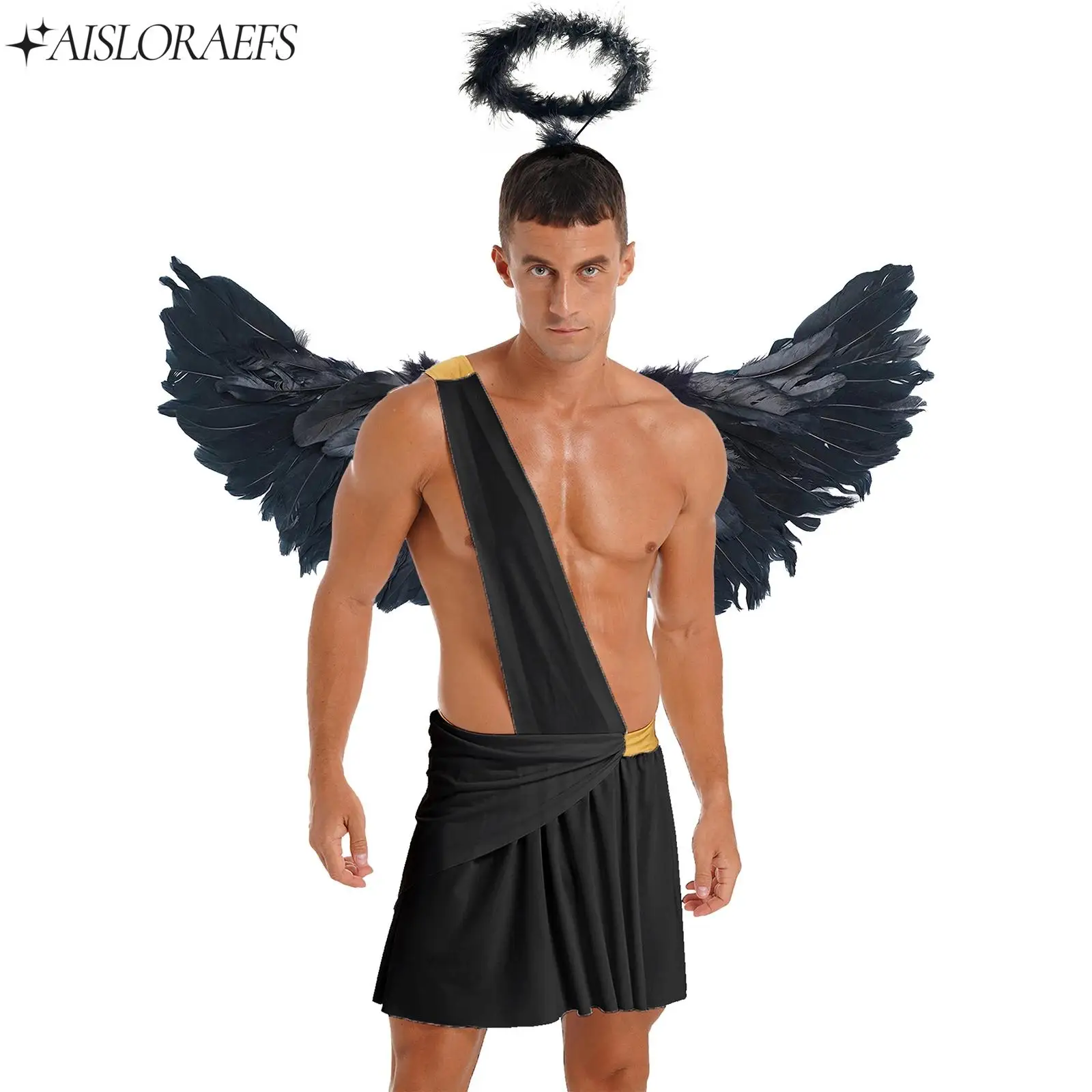 Adult Mens Halloween Angel Skirts Cosplay Costume with Wings And Hair Hoop Set for Carnival Party Costume Rave Party Clubwear 
Adult Mens Halloween Angel Skirts Cosplay Costume with Wings And Hair Hoop Set for Carnival Party Costume Rave Party Clubwear