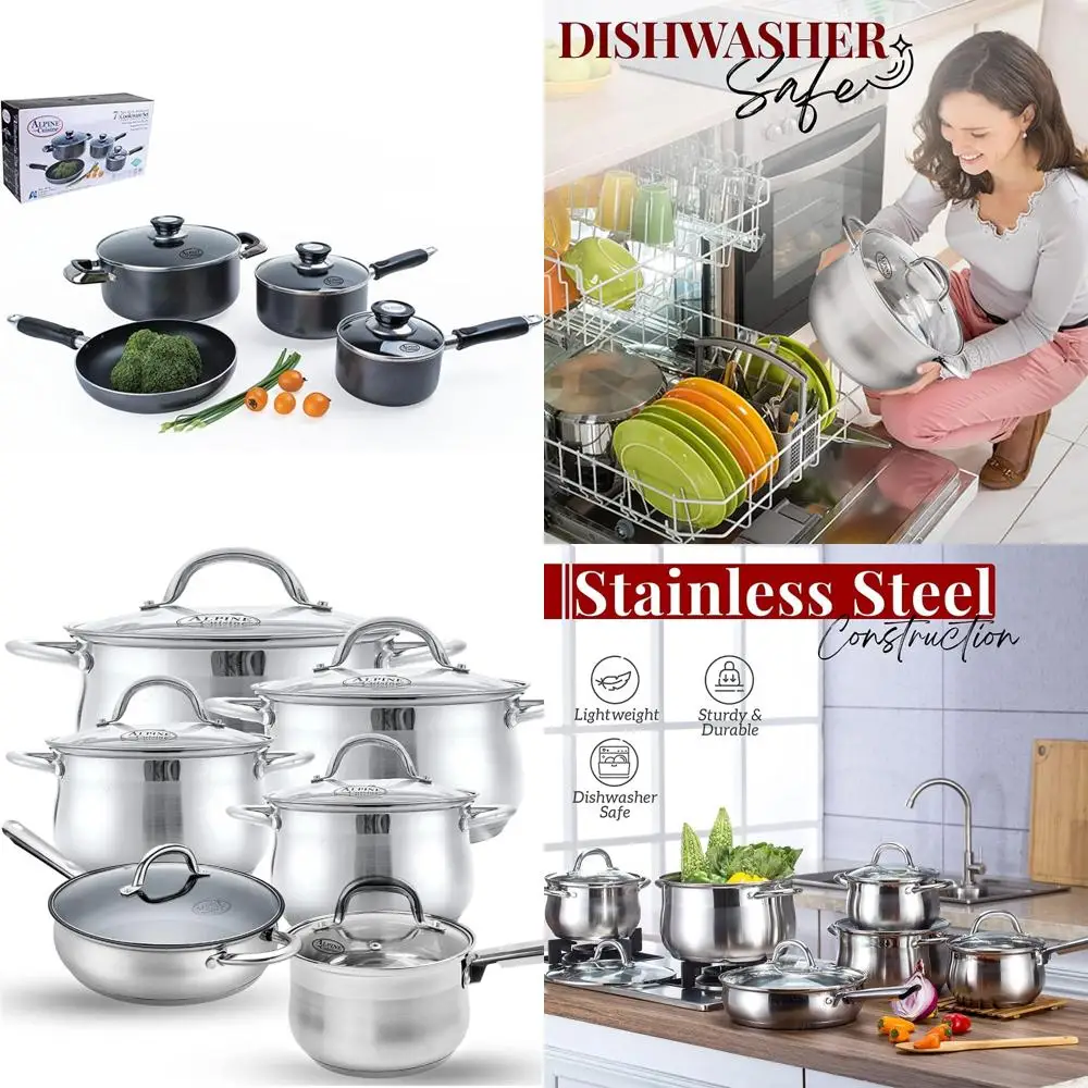 Alpine Cuisine 7-Piece Aluminum Cookware Set with Nonstick Coating: Saucepan, Dutch Oven, Wok, Fry Pan, and Riveted Handles
Alpine Cuisine 7-Piece Aluminum Cookware Set with Nonstick Coating: Saucepan, Dutch Oven, Wok, Fry Pan, and Riveted Handles