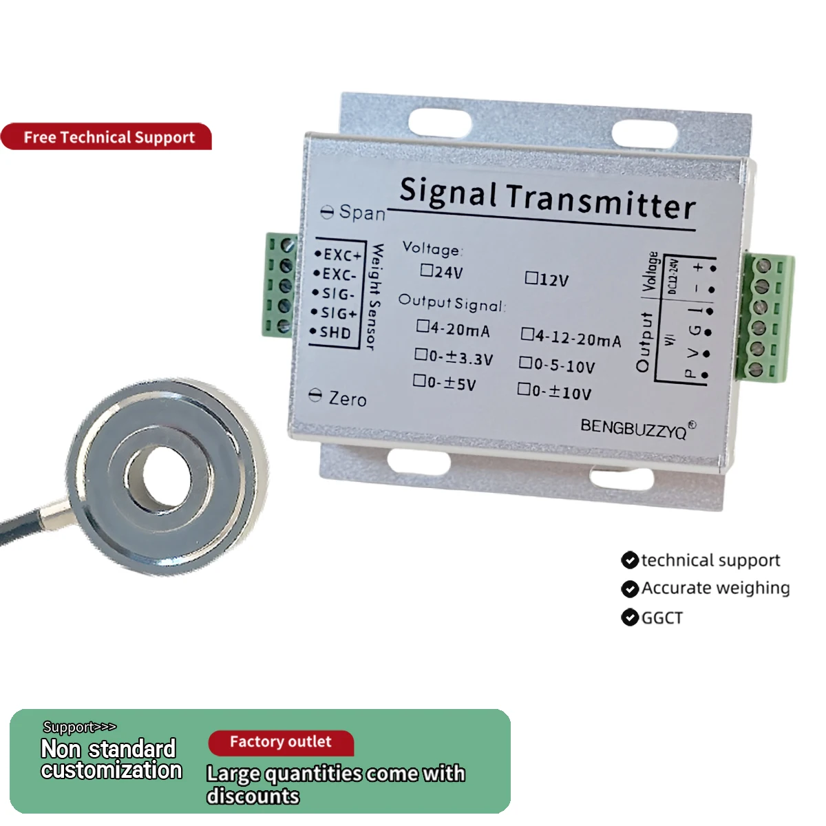 High Precision Ring Load Cell Donut Compression Sensor 50kg to 5t with 4-20mA 0-10V Signal Transmitter Amplifier Kit
High Precision Ring Load Cell Donut Compression Sensor 50kg to 5t with 4-20mA 0-10V Signal Transmitter Amplifier Kit