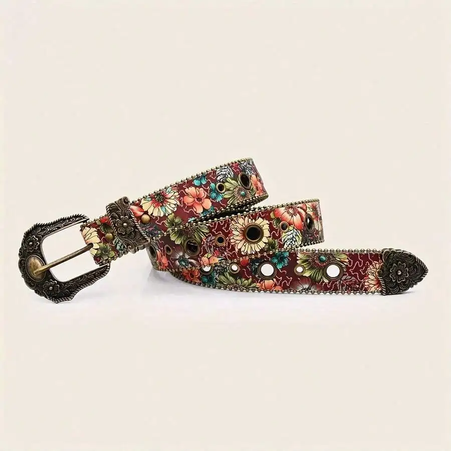 Women's Retro Floral Belt, Multi-Color Metal Carved
Women's Retro Floral Belt, Multi-Color Metal Carved