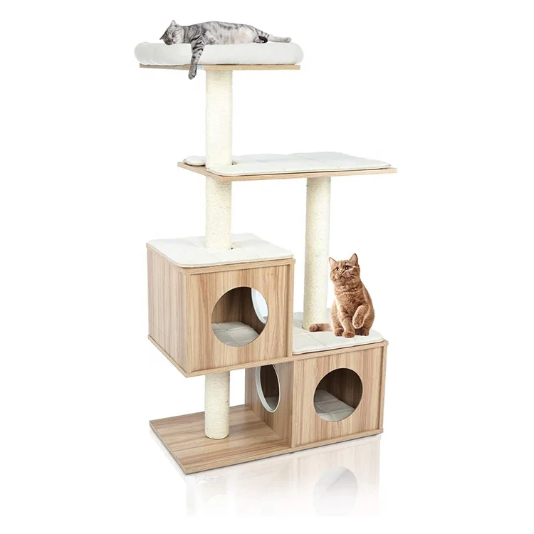 4 Levels Wooden Modern Cat Furniture Cat Tree Tower With 2 Condo Scratching Posts
4 Levels Wooden Modern Cat Furniture Cat Tree Tower With 2 Condo Scratching Posts