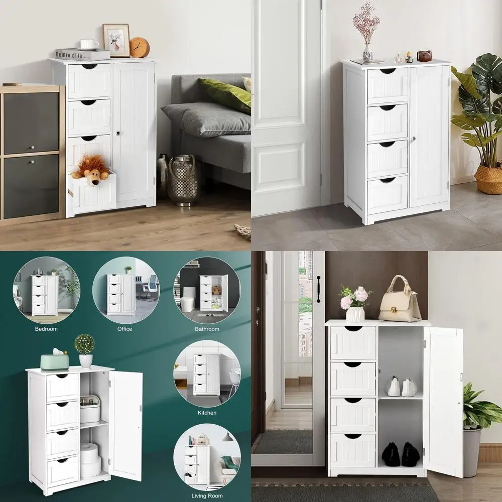 4-Drawer Wood Storage Cabinet with Cupboard and Adjustable Shelf, 22Wx11.8Dx32.3H for Bathroom, Kitchen, Entryway, Bedroom
4-Drawer Wood Storage Cabinet with Cupboard and Adjustable Shelf, 22Wx11.8Dx32.3H for Bathroom, Kitchen, Entryway, Bedroom