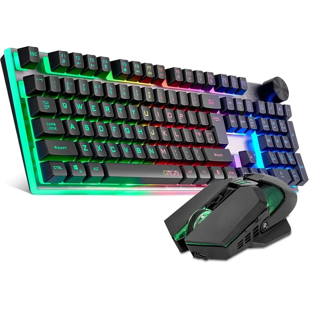 2.4G Wireless RGB Gaming Keyboard & Mouse Combo with Knob, Rechargeable 3000mAh Battery, 4200DPI, Backlit, Side Buttons, Compati
2.4G Wireless RGB Gaming Keyboard & Mouse Combo with Knob, Rechargeable 3000mAh Battery, 4200DPI, Backlit, Side Buttons, Compati