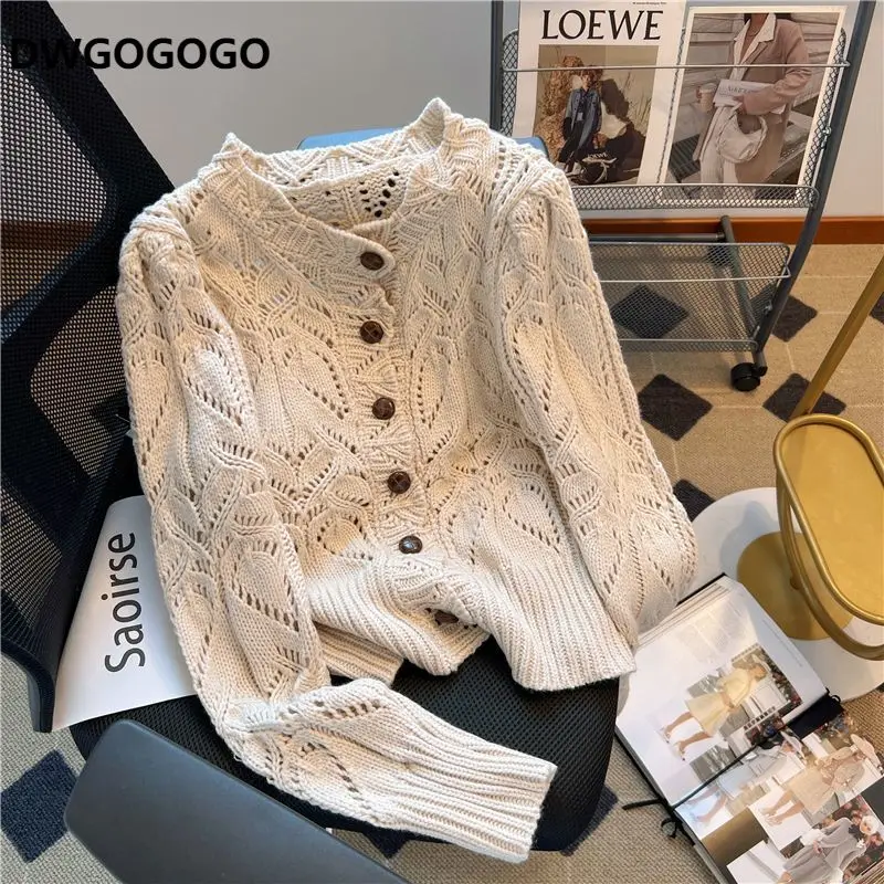 Autumn Openwork Knitted Cardigan French Style Elegant O-neck Coat Sweater Female Casual Solid Long Sleeve Soft Tops
Autumn Openwork Knitted Cardigan French Style Elegant O-neck Coat Sweater Female Casual Solid Long Sleeve Soft Tops