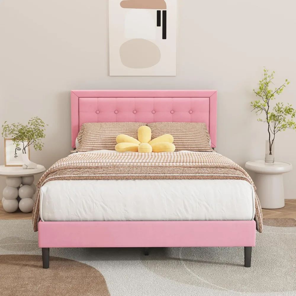 Full Size Pink Modern Upholstered Platform Bed Frame with Button Tufting Headboard Solid Wood Slats Support No Box Spr
Full Size Pink Modern Upholstered Platform Bed Frame with Button Tufting Headboard Solid Wood Slats Support No Box Spr