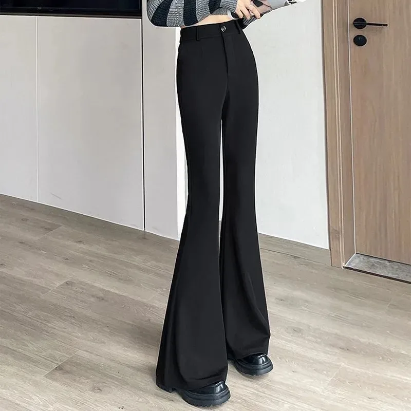 Women's High-Waisted Flared Pants Slim Fit Formal Trousers with Button Closure
Women's High-Waisted Flared Pants Slim Fit Formal Trousers with Button Closure