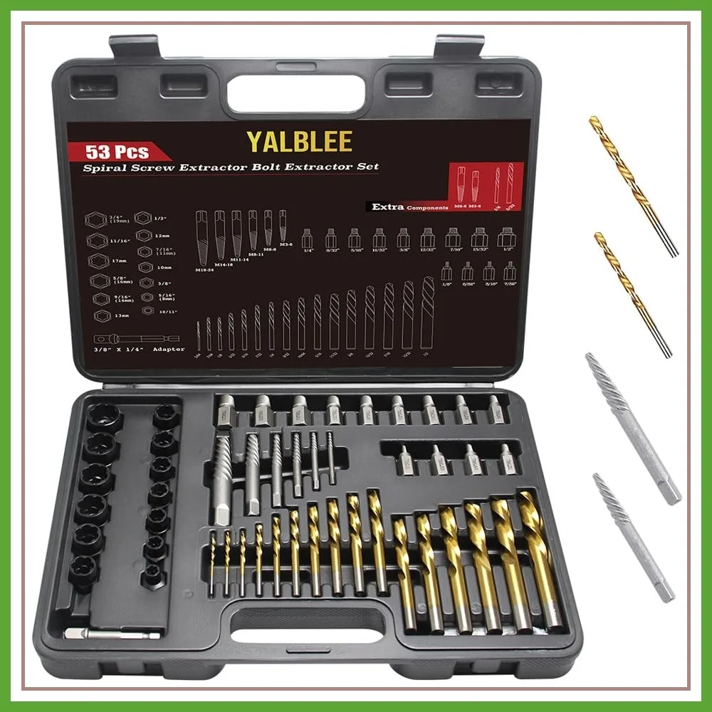 53-Piece Easy Out Screw Extractor Set with Left-Hand Drill Bits, Bolt Extractor Kit, Stripped Bolt Remover, Hex Adapter for Broken Nuts & Studs
53-Piece Easy Out Screw Extractor Set with Left-Hand Drill Bits, Bolt Extractor Kit, Stripped Bolt Remover, Hex Adapter for Broken Nuts & Studs