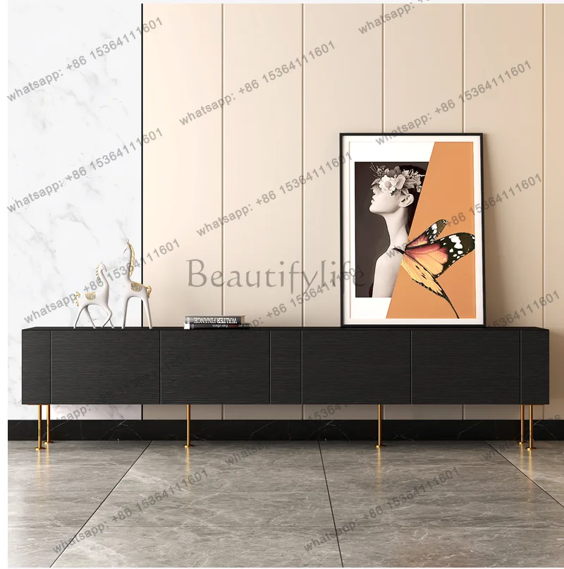 Minimalist light luxury TV cabinet, black oak hollow gold foot matte high-end custom cabinet
Minimalist light luxury TV cabinet, black oak hollow gold foot matte high-end custom cabinet