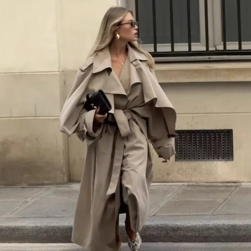 Однотонный длинный плащ на шнуровке, женский модный однобортный свободный плащ с длинными рукавами и лацканами, женская осенняя повседневная уличная одежда
Однотонный длинный плащ на шнуровке, женский модный однобортный свободный плащ с длинными рукавами и лацканами, женская осенняя повседневная уличная одежда