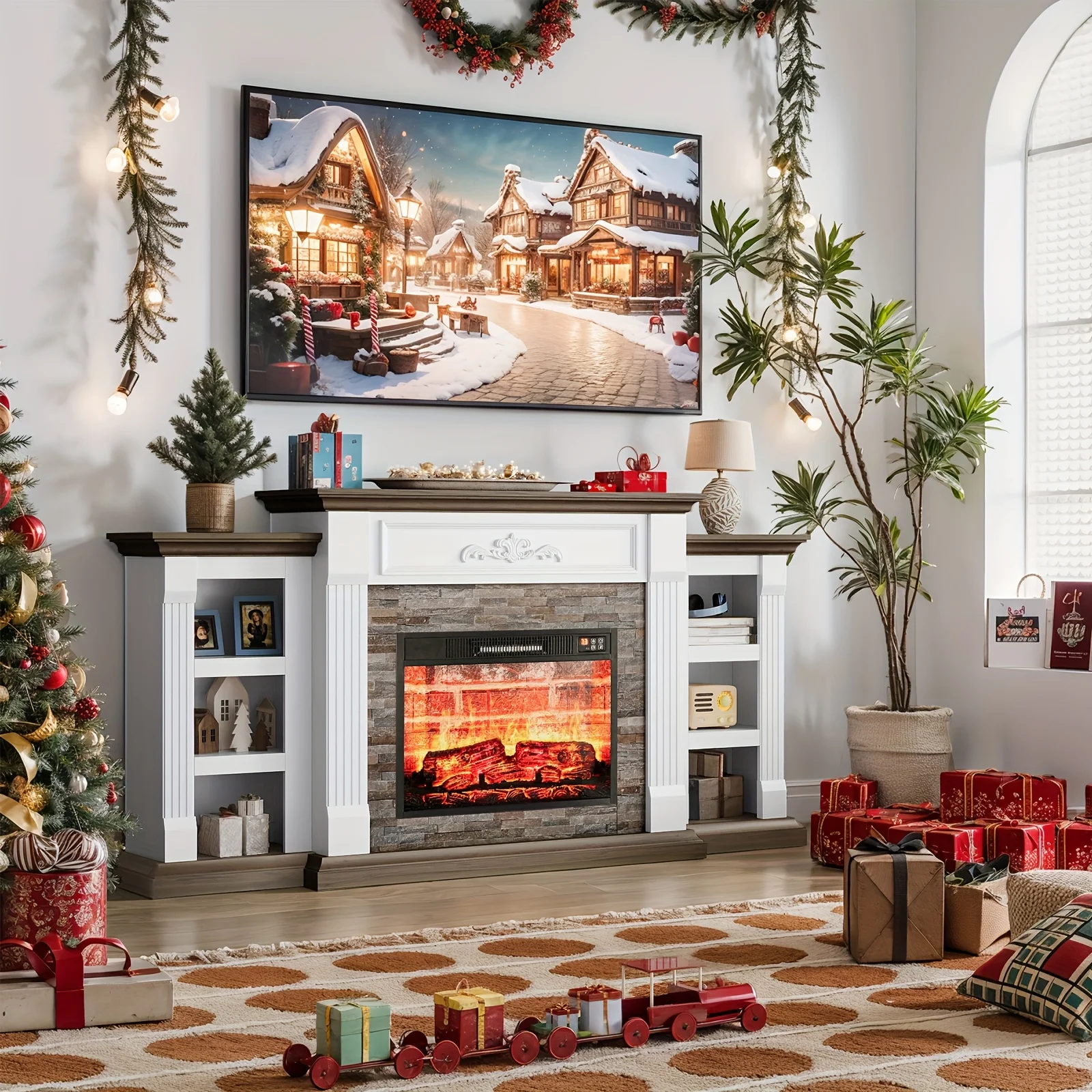 72-Inch Electric Fireplace Featuring a Mantel - a Standalone TV Stand Designed for 80-Inch Televisions, 1400 Watts, Equipped wit
72-Inch Electric Fireplace Featuring a Mantel - a Standalone TV Stand Designed for 80-Inch Televisions, 1400 Watts, Equipped wit