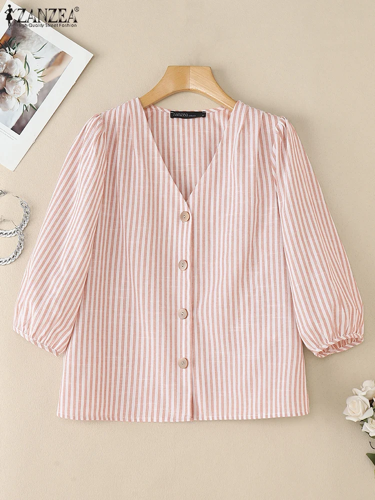 ZANZEA Sweet Shirts Women Fashion 3/4 Puff Sleeve Striped Tops Autumn V-Neck Print Buttons Elegant Korean Blouses Work OL Blusas
ZANZEA Sweet Shirts Women Fashion 3/4 Puff Sleeve Striped Tops Autumn V-Neck Print Buttons Elegant Korean Blouses Work OL Blusas