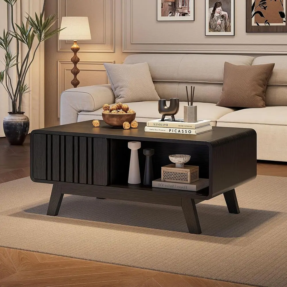 Modern Coffee Table with Storage, Sliding Door Cabinet, Suitable for Living Room in Black
Modern Coffee Table with Storage, Sliding Door Cabinet, Suitable for Living Room in Black