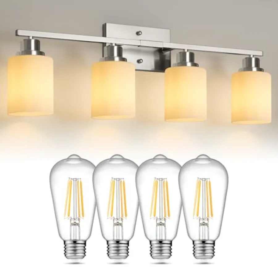 4-Light Bathroom Light Fixtures with Non-Dimmable Pack of 4 E26 LED Edison Bulbs Warm White 2700K
4-Light Bathroom Light Fixtures with Non-Dimmable Pack of 4 E26 LED Edison Bulbs Warm White 2700K