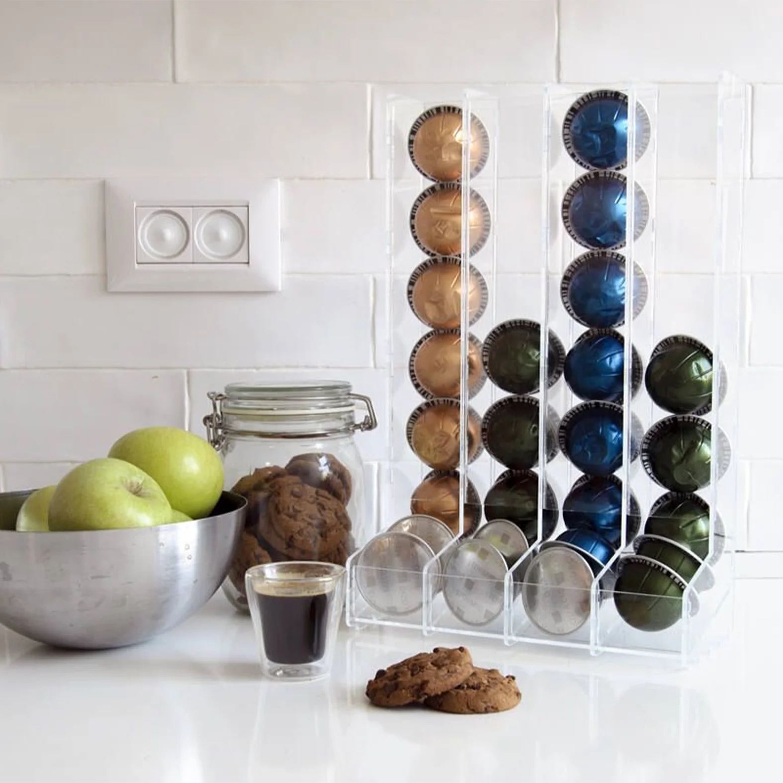 Лидер продаж, прозрачный 4 контейнера, 32 капсулы, съемная настенная стойка для хранения, акриловый держатель для капсул для кофе
Лидер продаж, прозрачный 4 контейнера, 32 капсулы, съемная настенная стойка для хранения, акриловый держатель для капсул для кофе