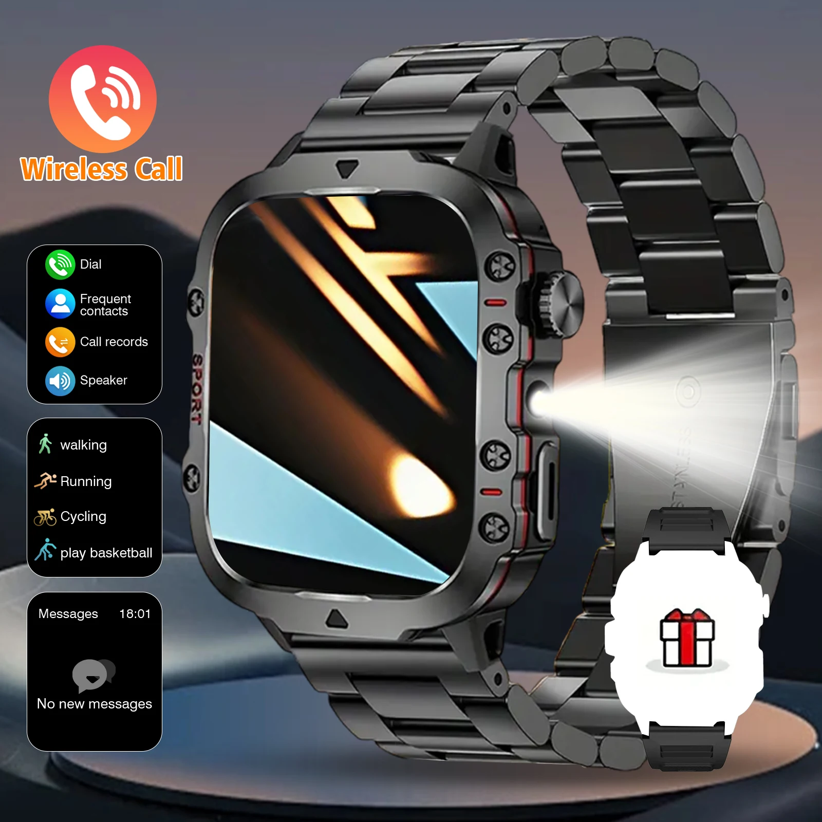 Smart Watch, Bluetooth Calling, Message Reminder, Stainless Steel Strap, Flashlight Function, Compatible with IPhone/Android
Smart Watch, Bluetooth Calling, Message Reminder, Stainless Steel Strap, Flashlight Function, Compatible with IPhone/Android