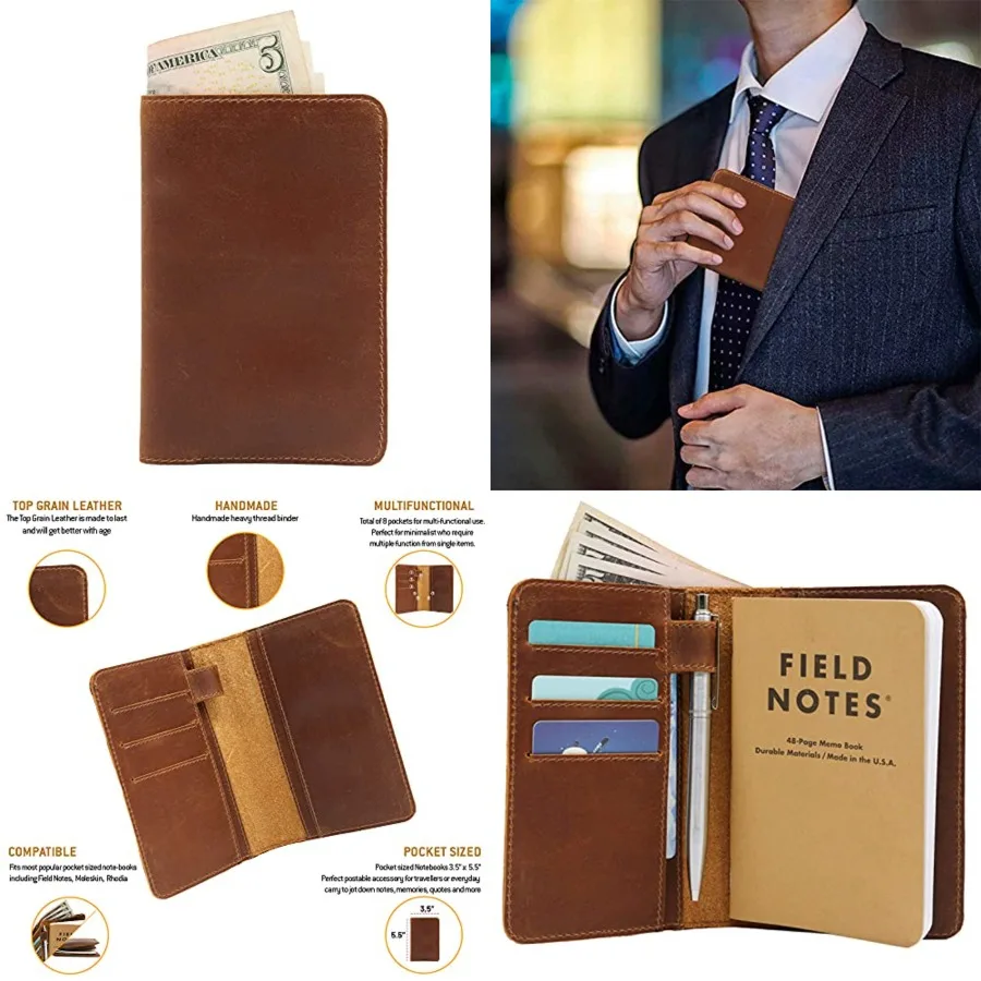 Leather field notes wallet cover for memo pocket sized notebook, fits 3.5" x 5.5" notebooks, separate pocket for cash, real top
Leather field notes wallet cover for memo pocket sized notebook, fits 3.5" x 5.5" notebooks, separate pocket for cash, real top