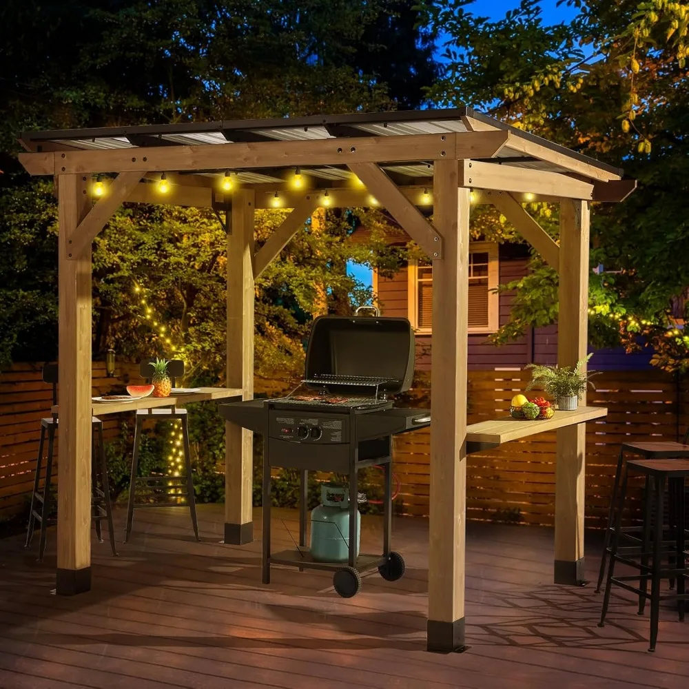 6'x8' Wood Grill Gazebo, Cedar Wood BBQ Grill Gazebo with 2 Side Storage Shelves, Pavilion with Hardtop Sloping Steel Roof for
6'x8' Wood Grill Gazebo, Cedar Wood BBQ Grill Gazebo with 2 Side Storage Shelves, Pavilion with Hardtop Sloping Steel Roof for