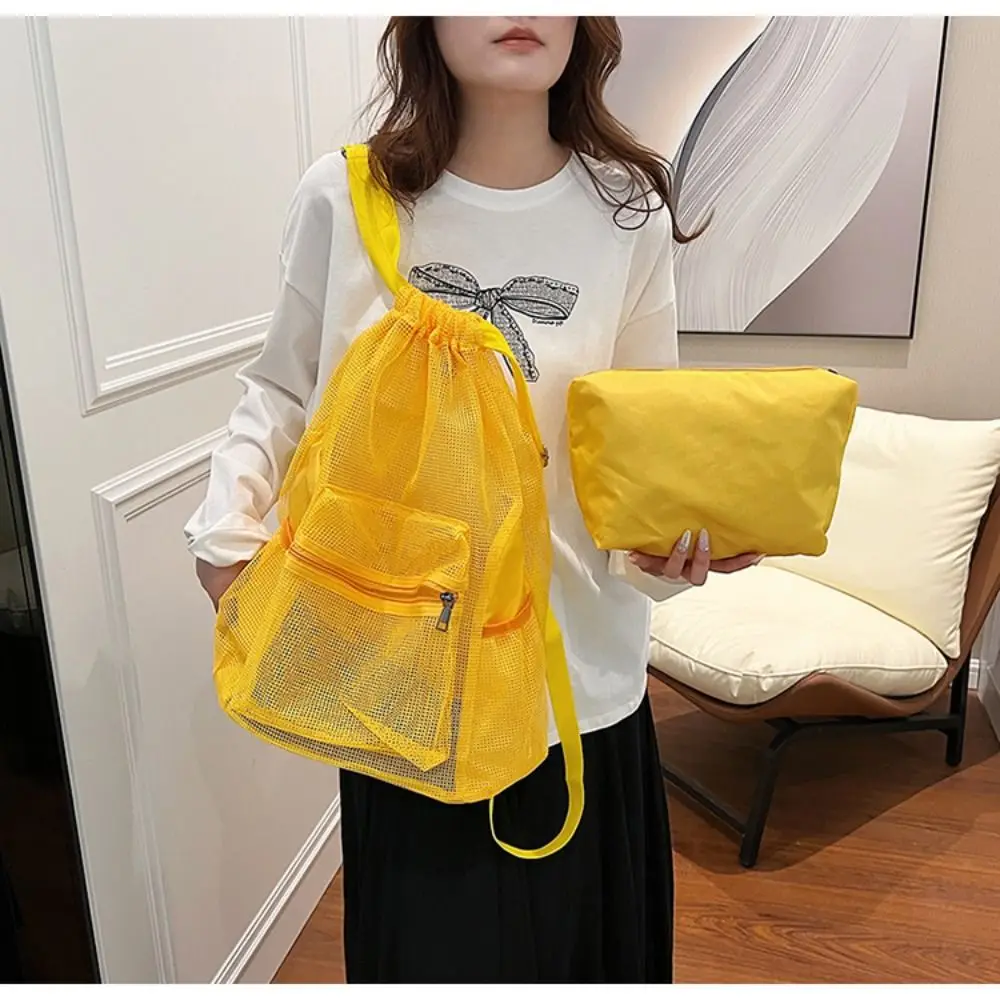 Cute Korean Style Drawstring Backpack Hollow Portable Nylon Backpack Large Capacity Shoulder Bag Mesh Beach Bag Girls
Cute Korean Style Drawstring Backpack Hollow Portable Nylon Backpack Large Capacity Shoulder Bag Mesh Beach Bag Girls