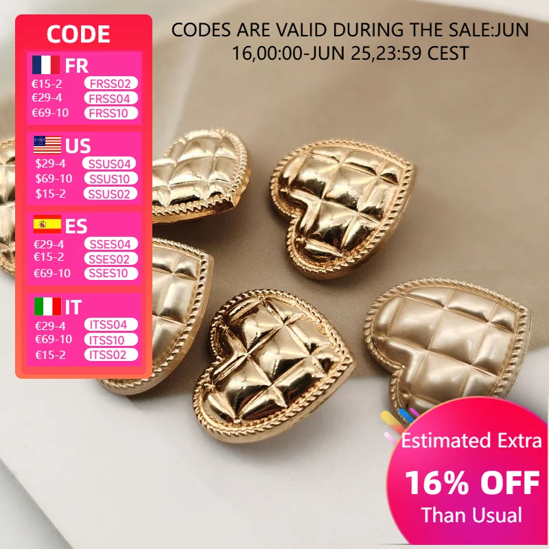 10pcs Heart Metal Buttons For Clothing Women Coat Sewing Accessory Sewing Buttons Designer DIY Crafts Supplies Wholesale New
10pcs Heart Metal Buttons For Clothing Women Coat Sewing Accessory Sewing Buttons Designer DIY Crafts Supplies Wholesale New