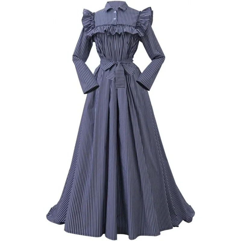 Women's Blue Striped Regency Period Dress Vintage Ruffle Dress Colonial Pioneer Dress Costume
Women's Blue Striped Regency Period Dress Vintage Ruffle Dress Colonial Pioneer Dress Costume