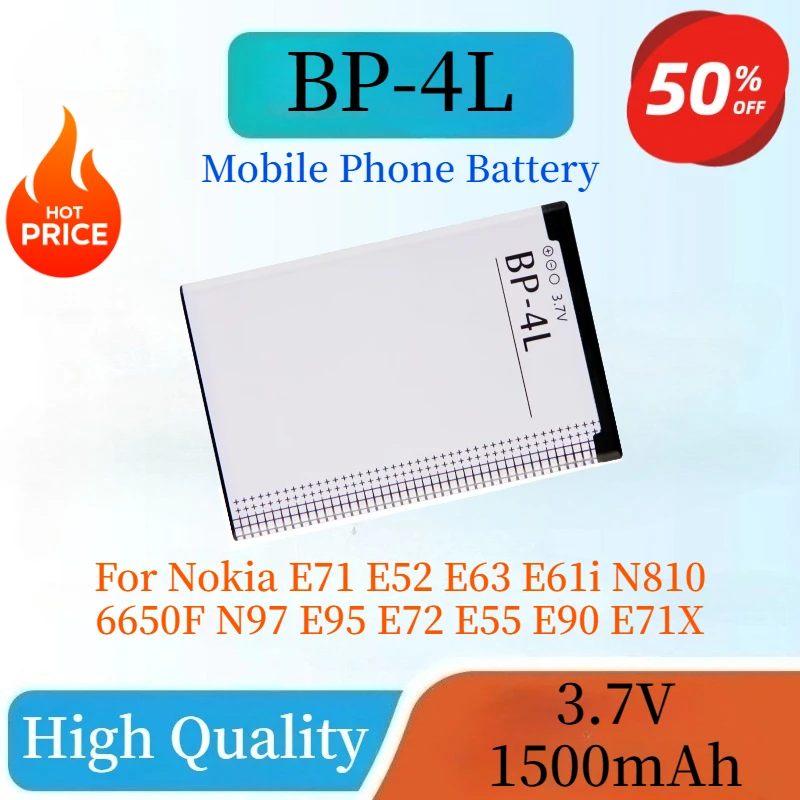 BP-4L BP4L 3.7V 1500mAh Phone Battery For Nokia E71 E52 E63 E61i N810 6650F N97 E95 E72 E55 E90 E71X Rechargeable Battery
BP-4L BP4L 3.7V 1500mAh Phone Battery For Nokia E71 E52 E63 E61i N810 6650F N97 E95 E72 E55 E90 E71X Rechargeable Battery