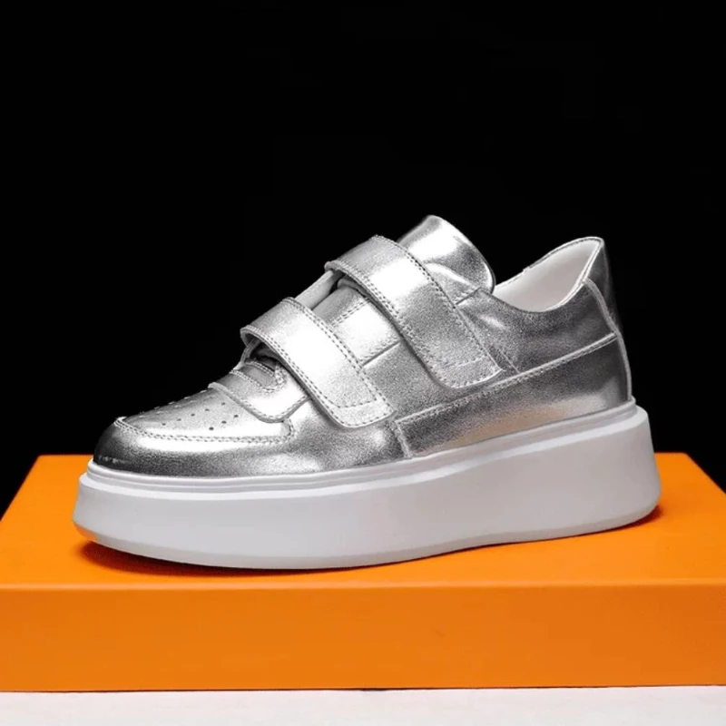 Fashion Women Elevator Shoes Silver Genuine Leather Skate Shoes Platform Sneakers Thick Sole Casual Shoes
Fashion Women Elevator Shoes Silver Genuine Leather Skate Shoes Platform Sneakers Thick Sole Casual Shoes