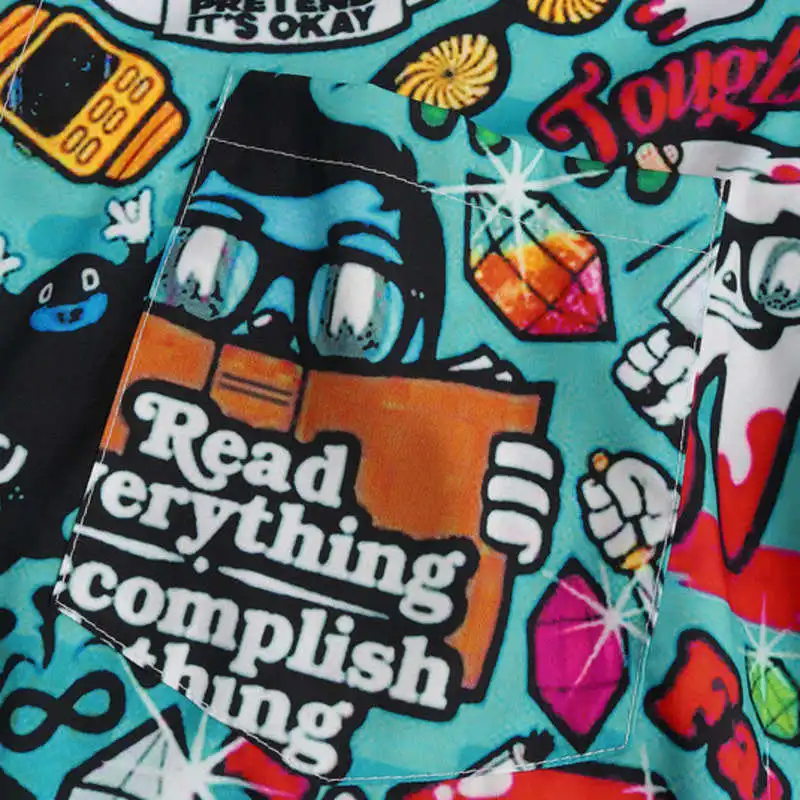 Cartoon Doodle Print Men's ort Sve irt Lapel ortved Summer Casual Cotton No Iron Procing oulder Sve Sle 
Cartoon Doodle Print Men's ort Sve irt Lapel ortved Summer Casual Cotton No Iron Procing oulder Sve Sle