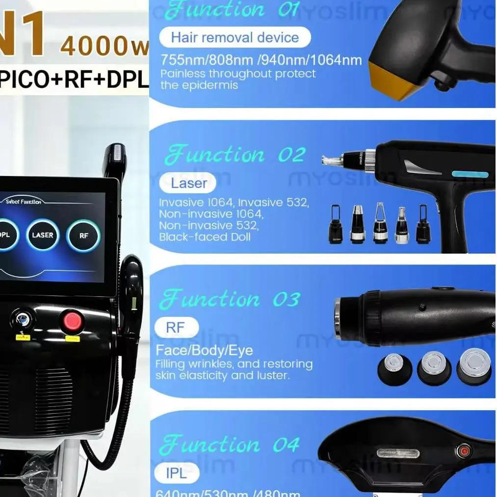 4in1 808 Diode Laser Hair Removal Picosecond IPL RF Machine 5000W Skin Firming Alexandrite Tattoo Wash Brow Photon Rejuvenation
4in1 808 Diode Laser Hair Removal Picosecond IPL RF Machine 5000W Skin Firming Alexandrite Tattoo Wash Brow Photon Rejuvenation