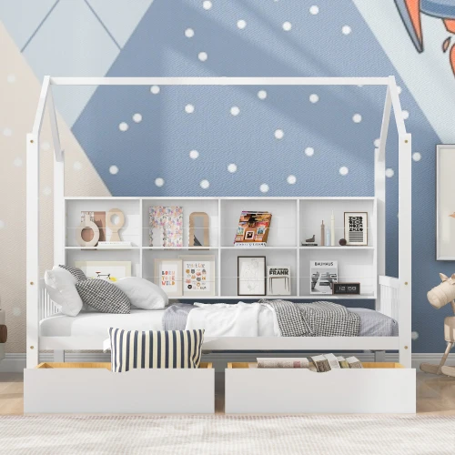 # Wooden Twin Size House Bed With 2 Drawers Kids Bed With Storage Shelf For Kids Bedroom
# Wooden Twin Size House Bed With 2 Drawers Kids Bed With Storage Shelf For Kids Bedroom
