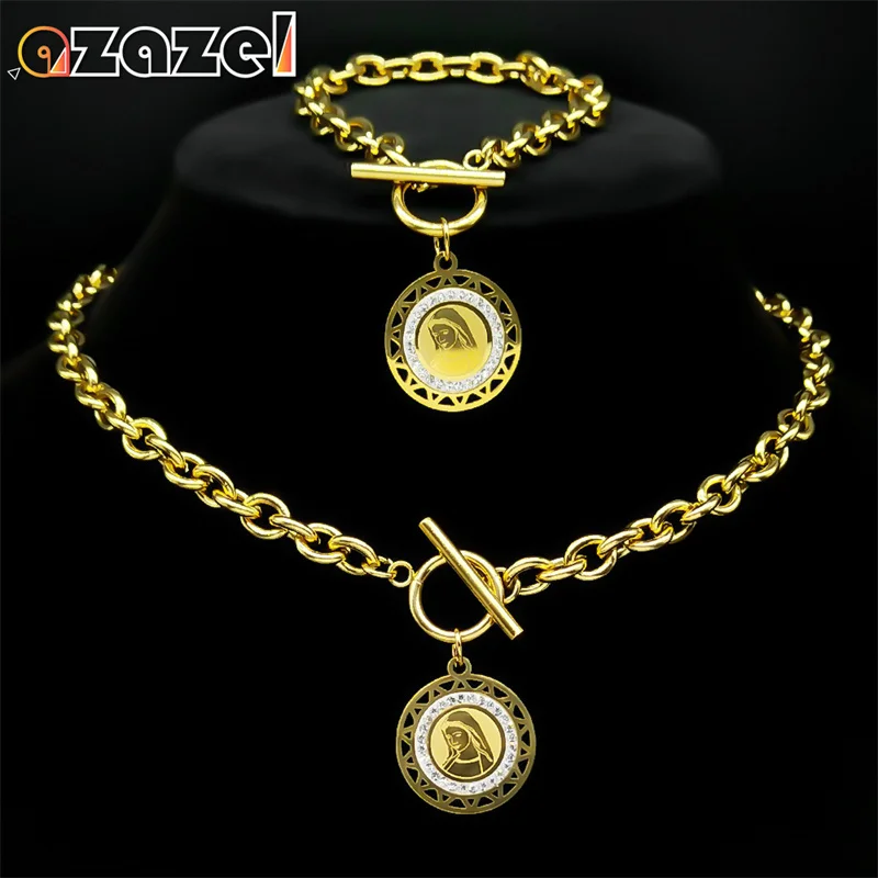 Personality Geometric Virgin Mary Necklace Bracelets Sets for Women Stainless STeel Gold Color Elegant Ladies Party Jewelry Set
Personality Geometric Virgin Mary Necklace Bracelets Sets for Women Stainless STeel Gold Color Elegant Ladies Party Jewelry Set