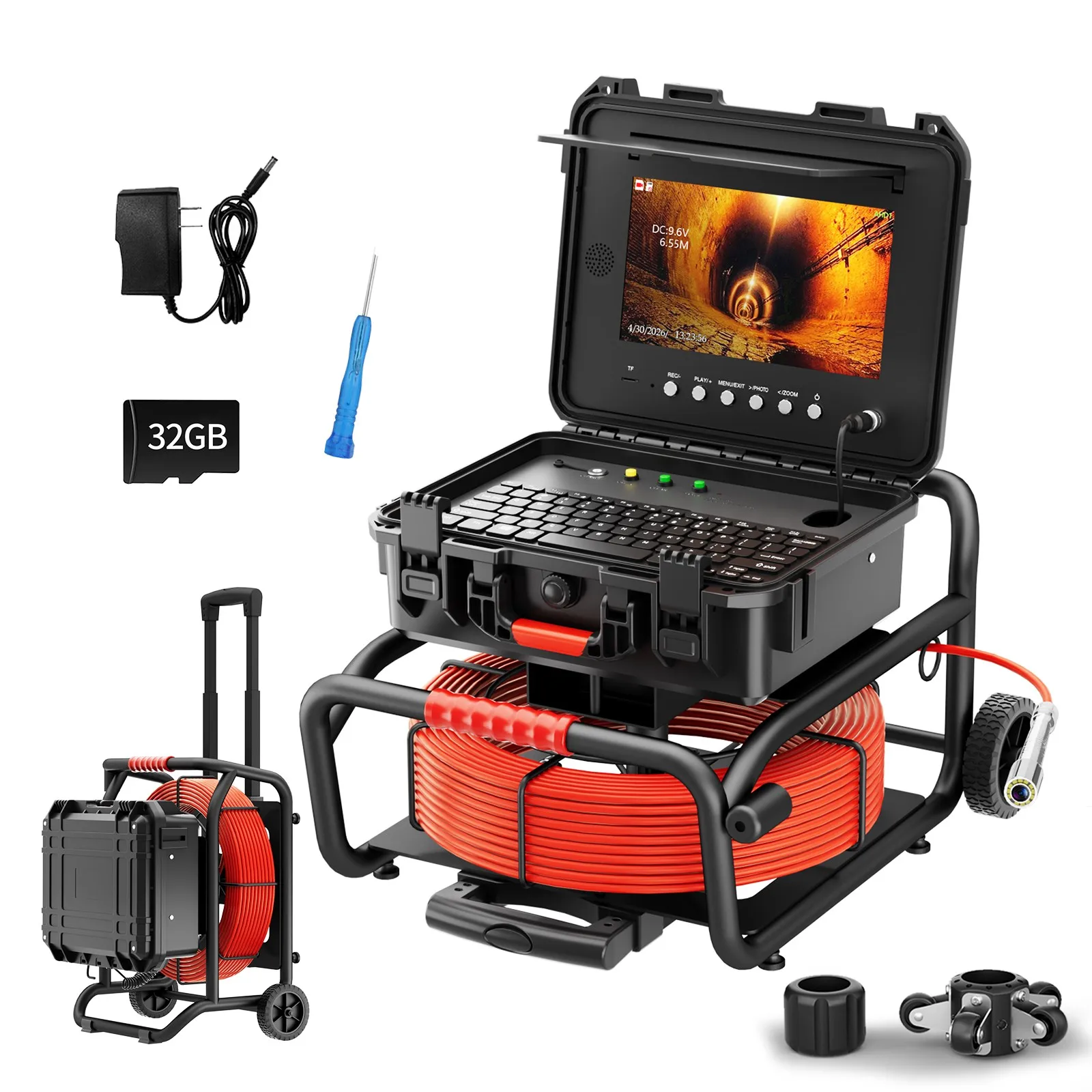 10.1" IPS 1080P Sewer Inspection Camera 512Hz Locator Self-Leveling DVR Borescope with Trolley Pull Rod
10.1" IPS 1080P Sewer Inspection Camera 512Hz Locator Self-Leveling DVR Borescope with Trolley Pull Rod