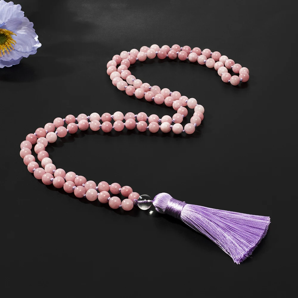 8mm Kunzite Beaded knot 108-Bead Mala Necklace Suitable for Meditation Yoga Prayer and as Japamala Jewelry for Men and Women
8mm Kunzite Beaded knot 108-Bead Mala Necklace Suitable for Meditation Yoga Prayer and as Japamala Jewelry for Men and Women