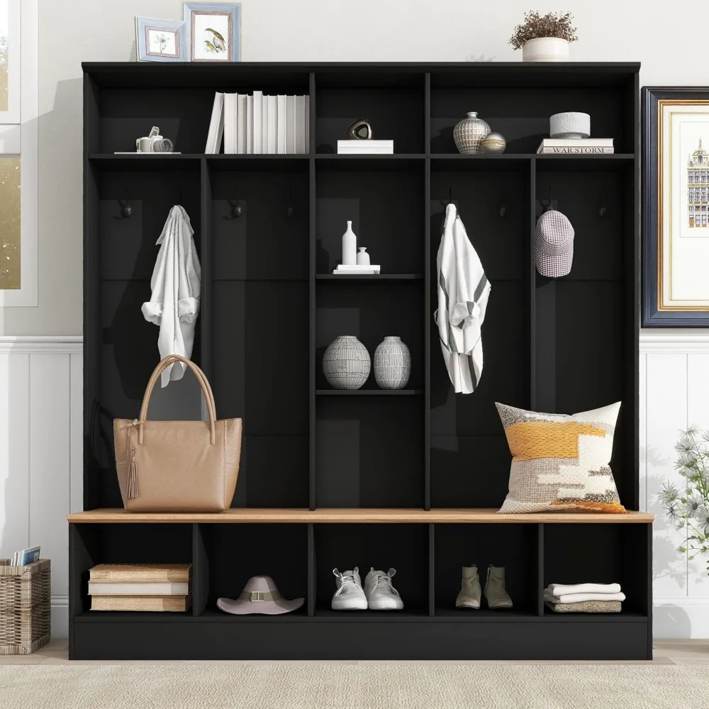 66.9 Wide Hall Tree with Storage Bench, Shoe Cabinet with Cube Storage & Shelves, Coat Rack with 8 Hooks for Entryways
66.9 Wide Hall Tree with Storage Bench, Shoe Cabinet with Cube Storage & Shelves, Coat Rack with 8 Hooks for Entryways