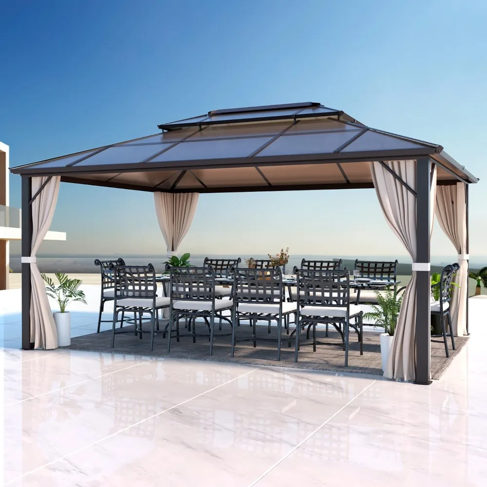 12'x16' Gazebo, Double Roof Pavilion Gazebo Outdoor Aluminum Frame Canopy with Netting and Curtains for Garden Patio Lawns
12'x16' Gazebo, Double Roof Pavilion Gazebo Outdoor Aluminum Frame Canopy with Netting and Curtains for Garden Patio Lawns