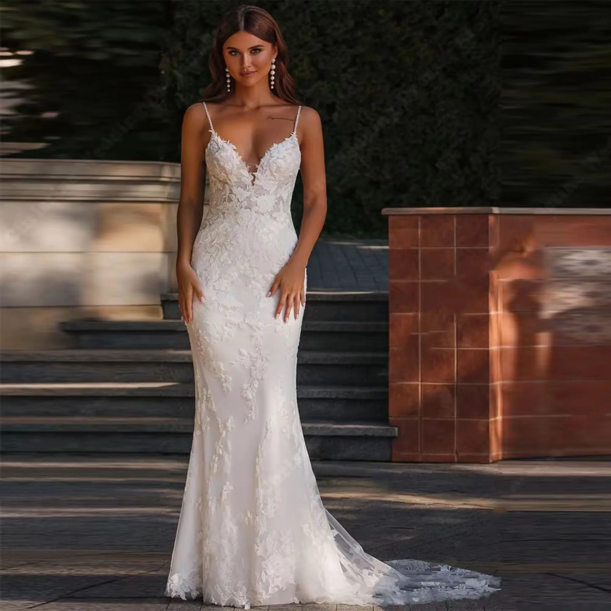 JEHETH Ivory Tulle Women Wedding Dresses Lace Floral Printing Sleeveless Bridal Gowns V-Neck Mermaid Celebrity Robe Customized
JEHETH Ivory Tulle Women Wedding Dresses Lace Floral Printing Sleeveless Bridal Gowns V-Neck Mermaid Celebrity Robe Customized