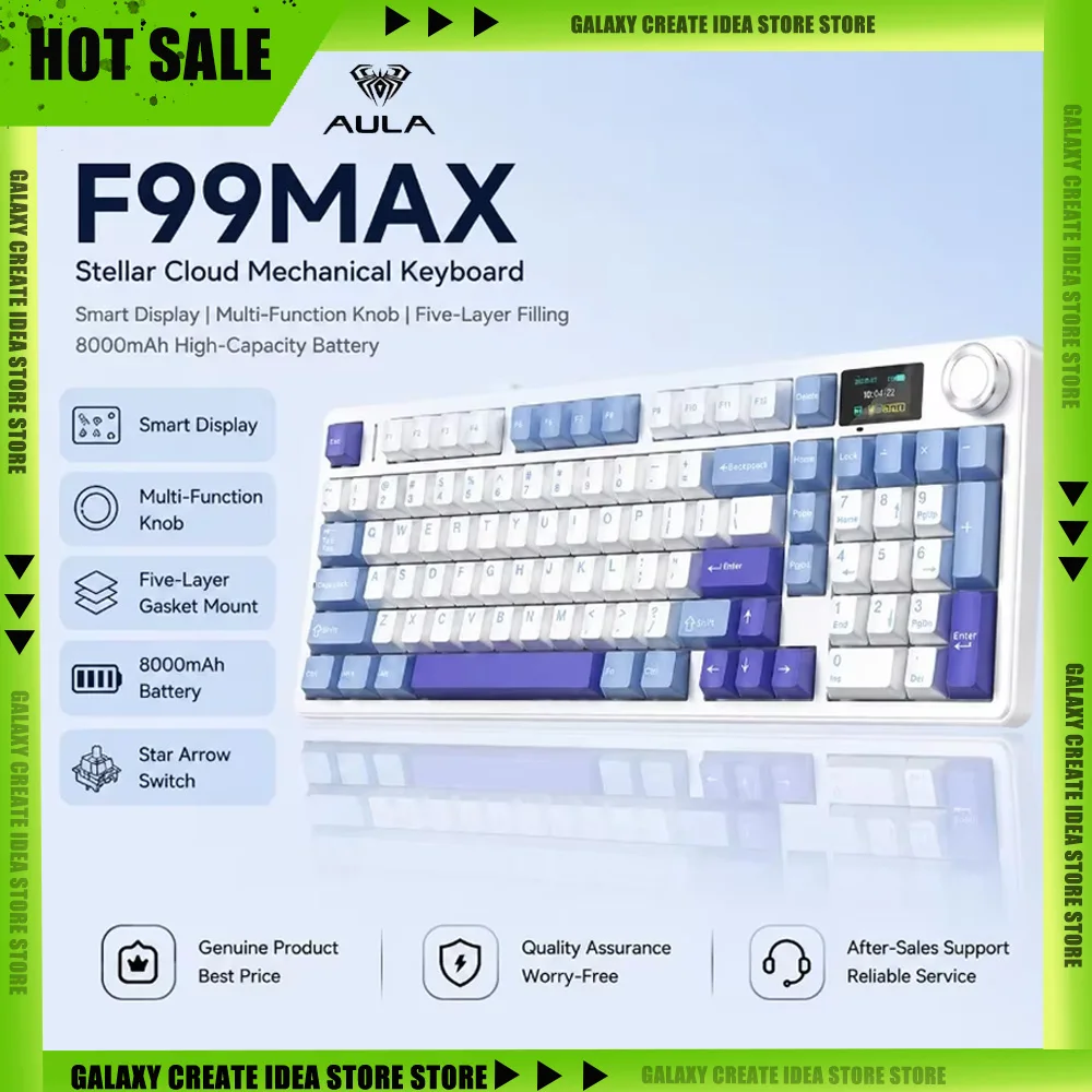 AULA F99MAX Wireless Mechanical Keyboard RGB Hot-Swappable 8000mAh Battery for Gaming Desktop PC Laptop with Smart Display Knob
AULA F99MAX Wireless Mechanical Keyboard RGB Hot-Swappable 8000mAh Battery for Gaming Desktop PC Laptop with Smart Display Knob