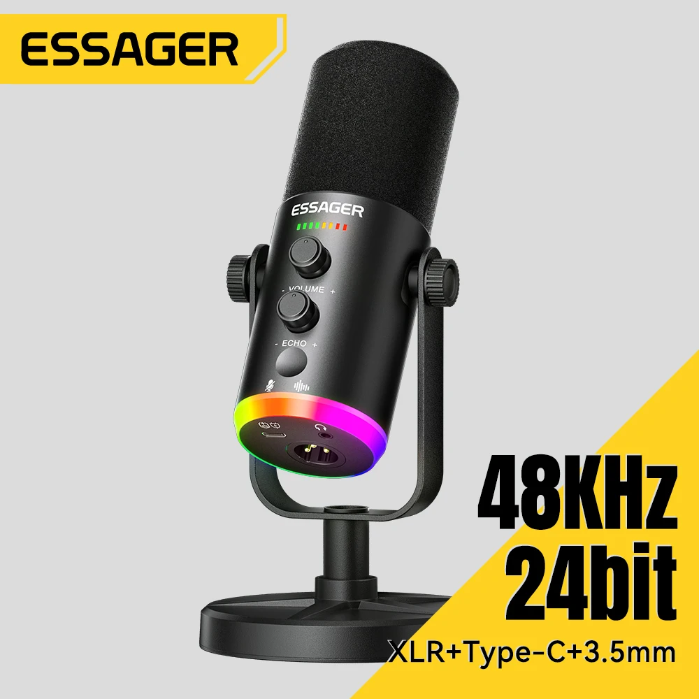 ESSAGER USB Microphone With 3.5mm Headphone jack RGB Lights One-Click Mute HD Recording For Streaming Gaming Podcast PC Laptop
ESSAGER USB Microphone With 3.5mm Headphone jack RGB Lights One-Click Mute HD Recording For Streaming Gaming Podcast PC Laptop