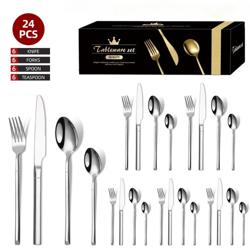 24PCS Knight Design Stainless Steel Tableware Set, Western Steak Knife Fork Spoon Gift Box Combo
24PCS Knight Design Stainless Steel Tableware Set, Western Steak Knife Fork Spoon Gift Box Combo