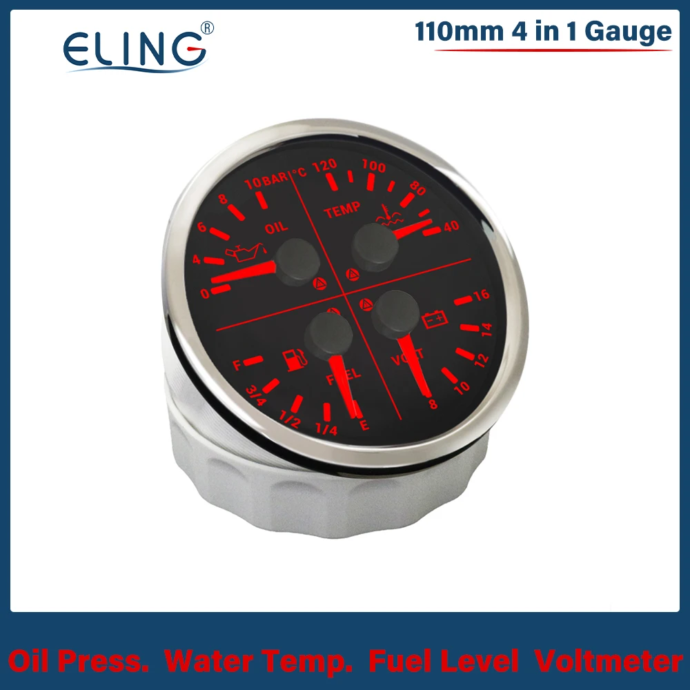 ELING New 110mm 4 in 1 Gauge 0-10Bar 0-150Psi Oil Pressure Water Temp Fuel Level Voltmeter with Light Alarm for Car Boat Yacht
ELING New 110mm 4 in 1 Gauge 0-10Bar 0-150Psi Oil Pressure Water Temp Fuel Level Voltmeter with Light Alarm for Car Boat Yacht