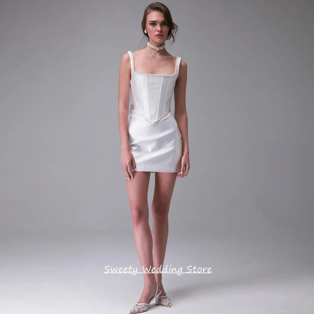 Customized Mini Wedding Dress Sexy Square Neck Sleeveless Pearls Two Pieces Bridal Gown Mikado Satin Corset Bride Dresses
Customized Mini Wedding Dress Sexy Square Neck Sleeveless Pearls Two Pieces Bridal Gown Mikado Satin Corset Bride Dresses