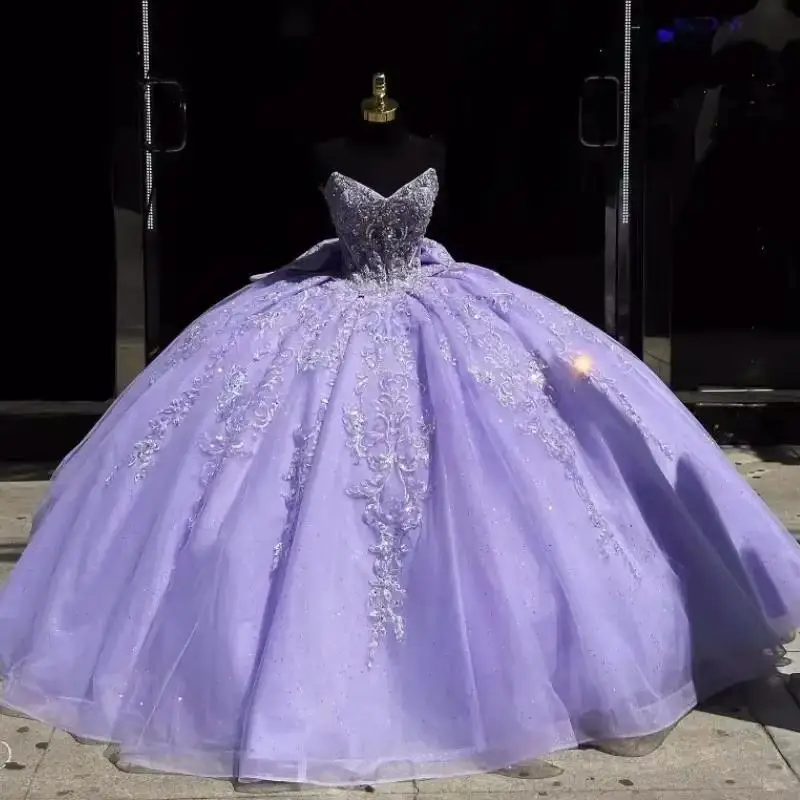 Customized Shiny Lavender V-Neck Quinceanera Dresses Applique Bow Off The Shoulder Ball Gown Tull Lace-Up Sweet 16 Dress
Customized Shiny Lavender V-Neck Quinceanera Dresses Applique Bow Off The Shoulder Ball Gown Tull Lace-Up Sweet 16 Dress