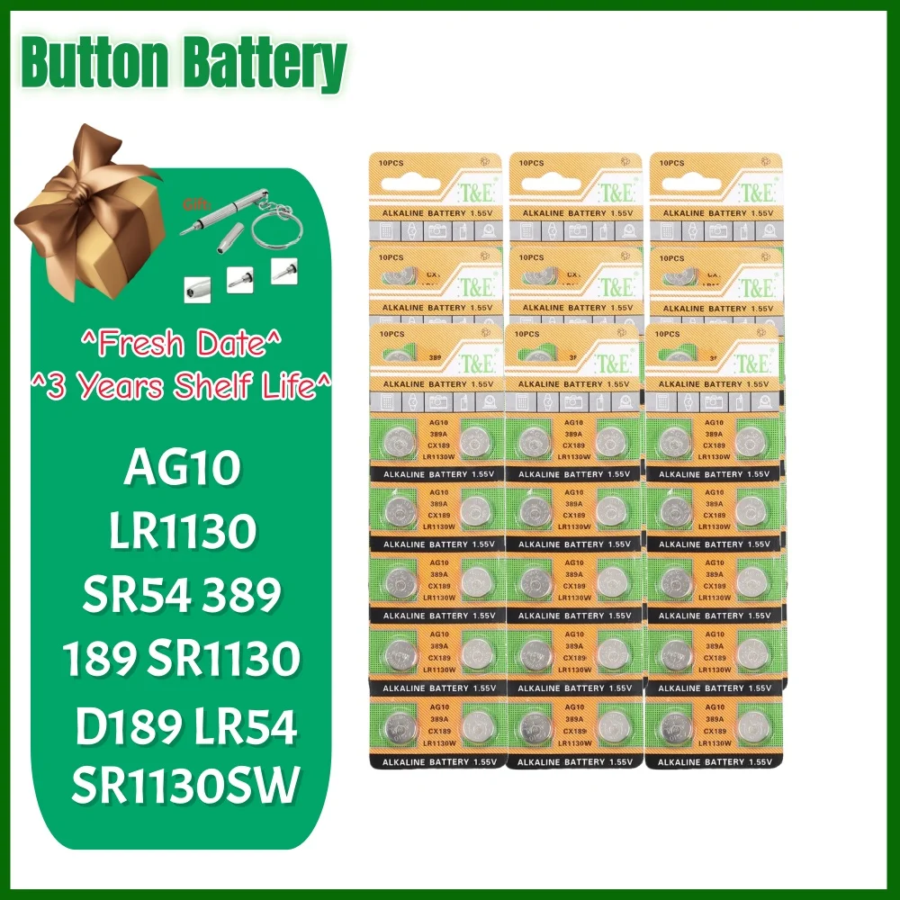 10-200PCS AG10/LR1130 Alkaline Battery LR54 L1131 389A D189 1.55V High Quality Watch Button Cell Batteries For Toys Calculators
10-200PCS AG10/LR1130 Alkaline Battery LR54 L1131 389A D189 1.55V High Quality Watch Button Cell Batteries For Toys Calculators